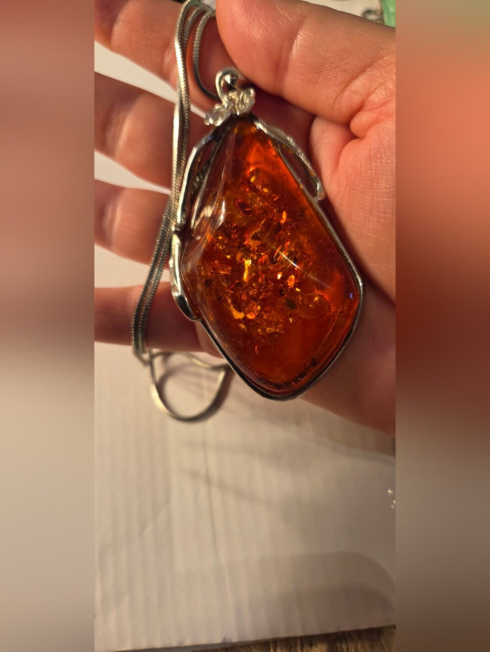 Amber Pendant On Silver Chain - Picture 10 of 12